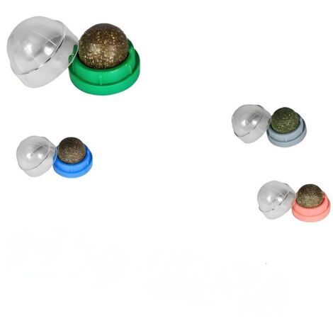 Jouets à l'herbe à chat – Balle mentholée rotative avec base collante, anneau de dentition anti-mâchouillage pour chats, jouet amusant pour jouer seul (vert, rose, gris, bleu)