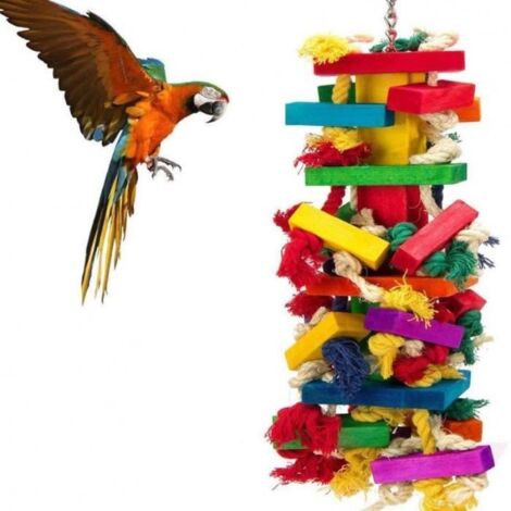 Jouets à Mâcher pour Oiseaux - HAOPYOU - PT12239 - Bois - Coloré - Blanc