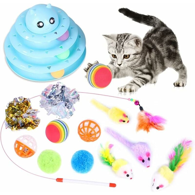 Jouets Chat, Kit Jouet Chats 14 pièces avec Jouet Labyrinthe Chats 4 Couches, Jouet Balles pour Jeu Chat Chaton, Jouets pour Chaton de Jouets