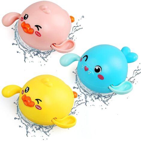 Jouets de bain flottants à remonter pour enfants de 1 à 3 ans - Lot de 3, canard et créatures marines - Jeu de piscine et de douche pour garçons et filles
