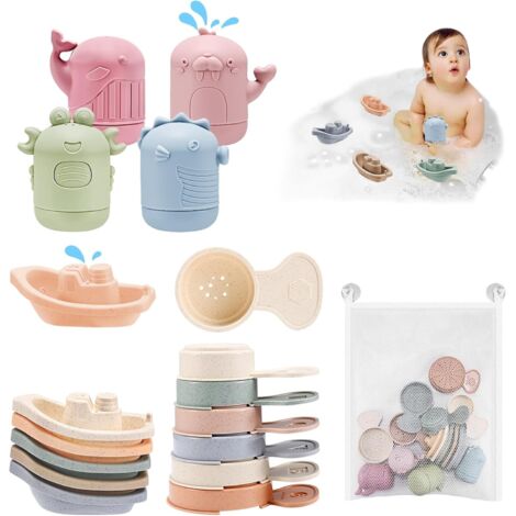 Jouets de Bain,16 Pièces Jouet Bain Bébé,Poupées Matriochka Silicone Souple Jouet de Bain pour Bebe,Jeux de Bain Jouets de Douche de Bébé Amusants Jouets Flottants pour Bebe Enfant