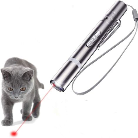 Jouets de Chat Pointeur de LED Jouets interactifs pour Chats,USB Rechargeable 4en1 Mini Lampe de Poche+Lumière Rouge+Lumière UV+Transformer Le Motif Formation pour Chat Chien Chase