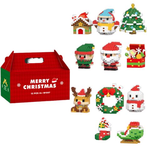 Jouets de construction de Noël LEGO Sapin de Noël Père Noël Élan Coffret cadeau d'assemblage aveugle Petit coffret cadeau de Noël (contient 12 boîtes)
