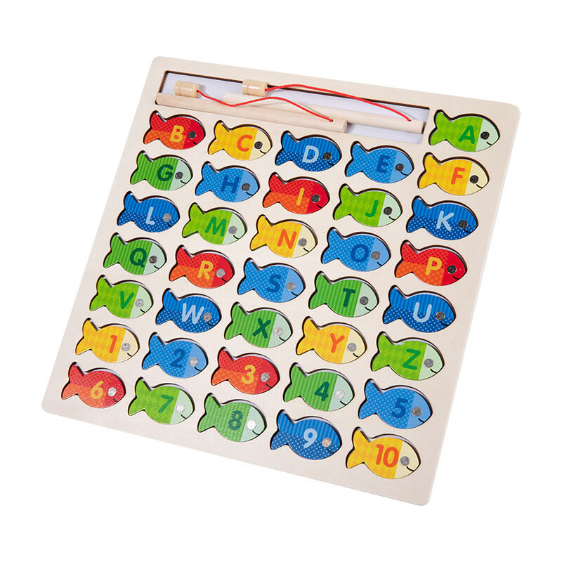 Jouets de jeu de pêche en bois magnétiques pour les tout-petits, puzzles de jeu de comptage de pêche alphabet avec chiffres et lettres, jouets
