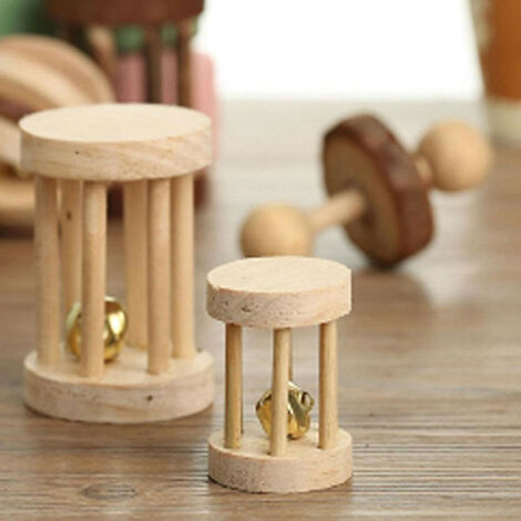 Jouets de lapins en bois naturels mignons haltères de pin monocycle cloche rouleau jouets à mâcher pour cochons d'inde Rat petites fournitures de molaires pour animaux de compagnie