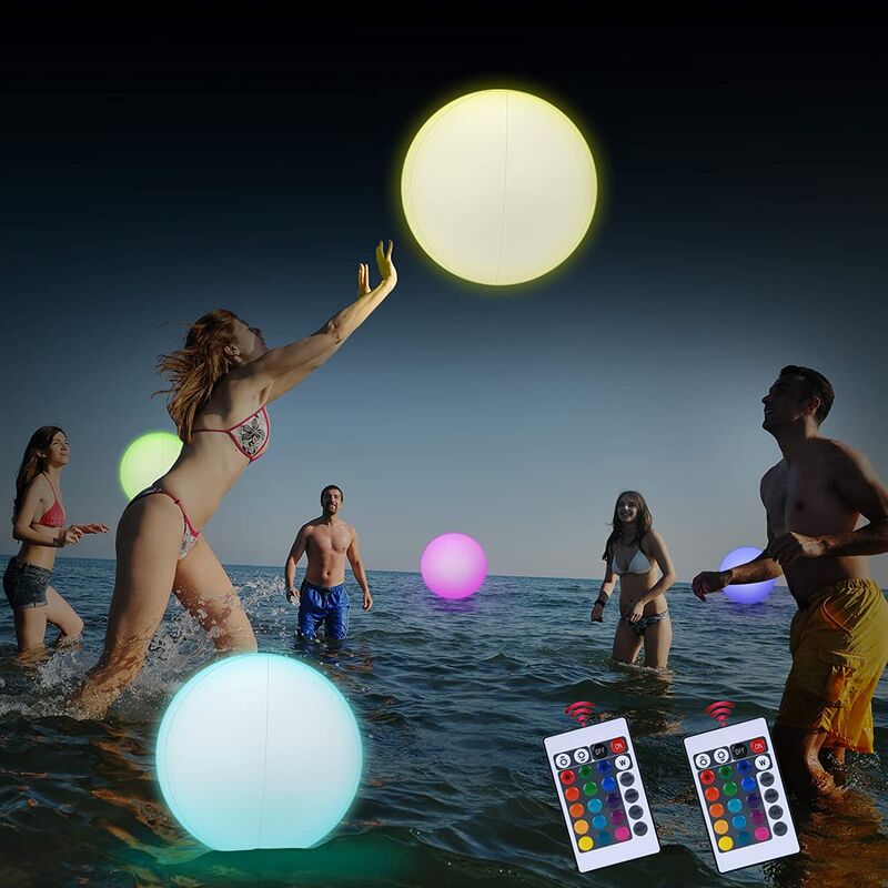 Jouets de piscine – 2 ballons de plage led qui brillent dans le noir avec télécommande – 16 couleurs et 4 modes d'éclairage, lumière led étanche