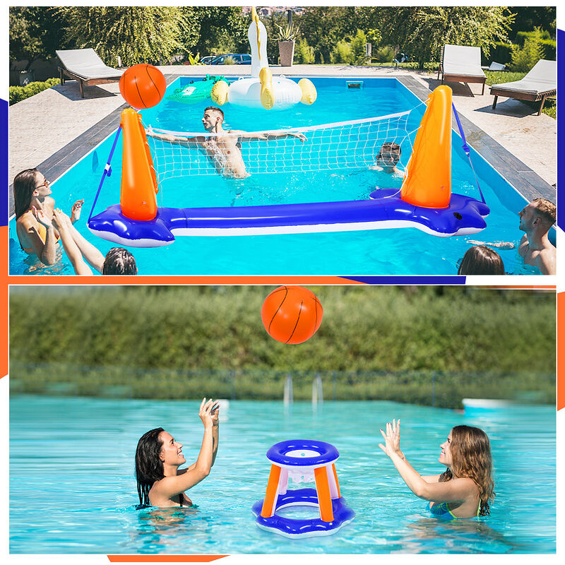 Einfeben - Jouets de piscine Jouets d'eau Ensemble de volley-ball de piscine Jeu de basket-ball Gonflable - bleu