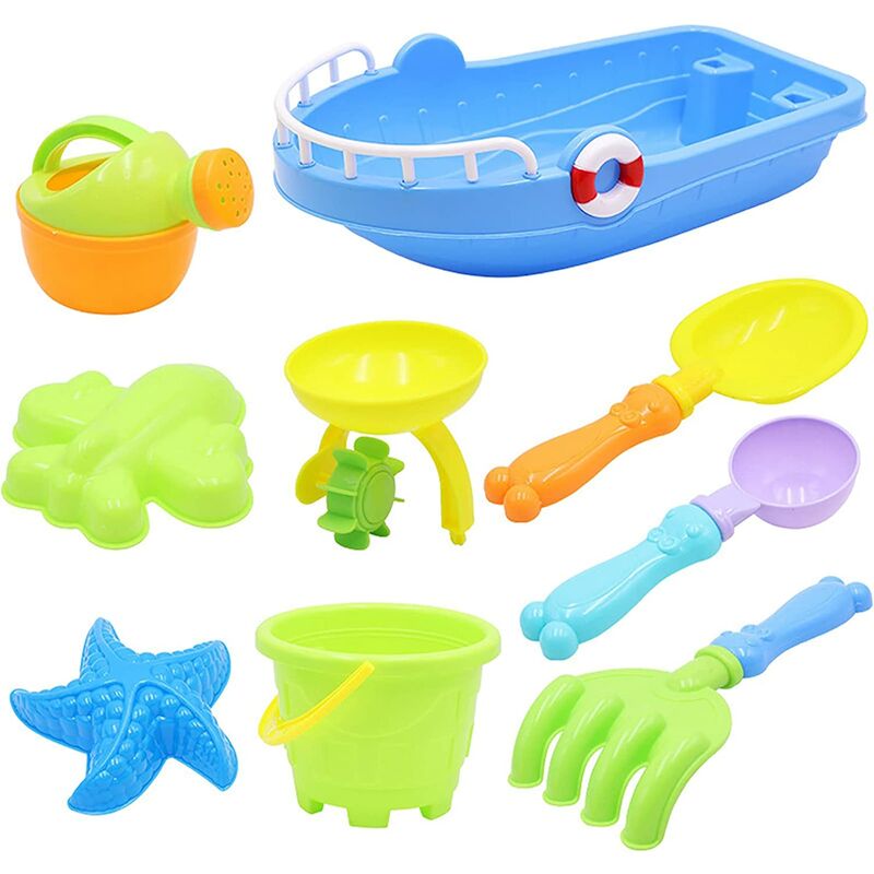 Jouets de plage, 9 pièces Kit de jeu de plage pour enfants Sandbox Sand Toy Kids Seau de plage pour intérieur extérieur