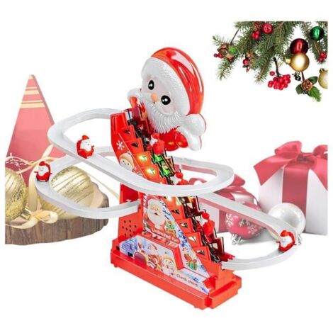 Jouets du Père Noël avec décorations lumineuses musicales et piste de glisse animée. Parfait.