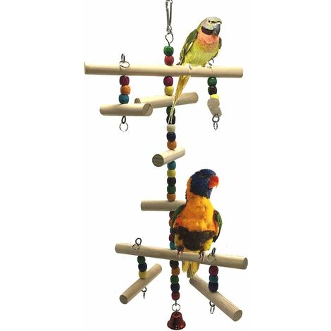 Perchoir En Bois Naturel Pour Grands Oiseaux - Balançoire 39 Cm - Pour Perroquets, Aras, Gris Africains