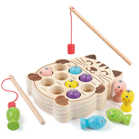 Jouets en Bois Jeu de Peche Magnetique, ,Jeux Montessori en Bois Bebe Puzzle pour Bébés Développement