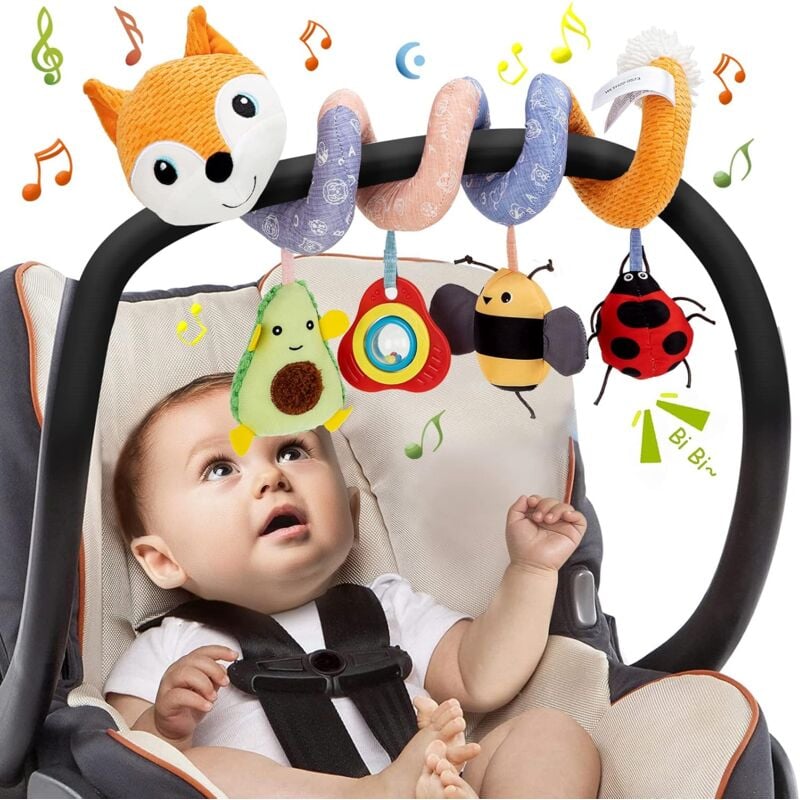 Jouets Eveil pour Poussettes, en Peluche Spirale D'activité Bébé avec Musique, Jouets Naissance Berceau Landau pour Garçons et Filles, Cadeaux 3 6 12