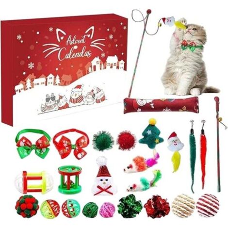 Jouets interactifs pour chats calendrier de l'Avent de Noël délicieux 24 jours comprenant un teaser pour chat un nœud papi