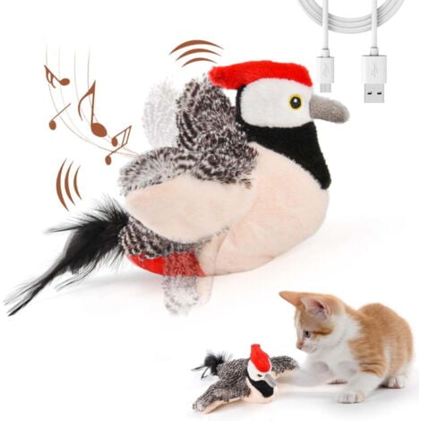 YS-YALOTRS Jouets interactifs pour chats, oiseau à clignotement rechargeable (pas volant) avec chaton pour chats d'intérieur, toucher activé, jouets d'exercice de chaton en peluche (pardon brun)
