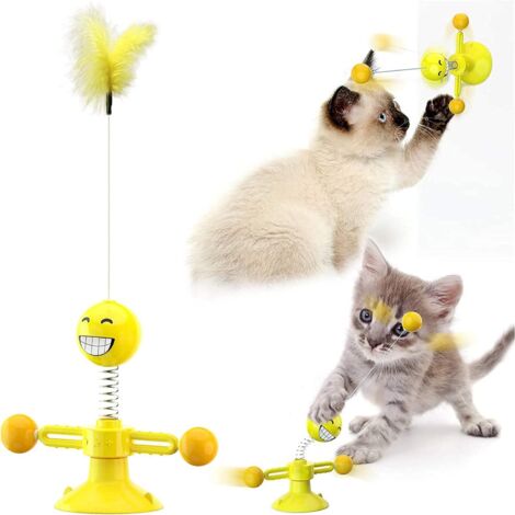 Jouets pour Chat Windmill, Jouet interactif pour Chat,Plume de Jouet pour Chat,Jouet pour Chat Moulin à Vent,Jouet Tourbillonnant Jouet Interactif pour Chat-Jaune