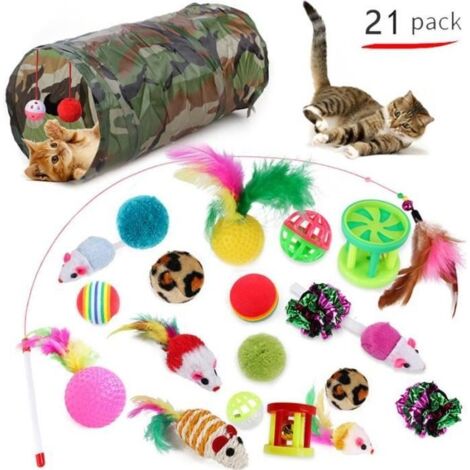 Jouets pour Chats - Multicoloré - 21 pièces - Plume - Tissu - Cadeau Noël