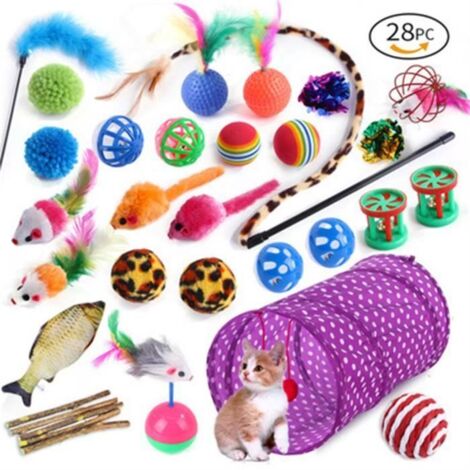 Jouets pour Chats Multicoloré Jouet Chat Plume Jouet souris Cadeau Noël pour Chat Chaton Félin 28pc