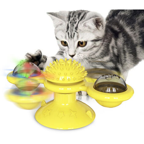Jouets pour Chats,Jouet Interactif pour Chat,Jouet Tourbillonnant,Chat Moulin à Vent Tourne-Disque Jouet pour Chat Jouet pour Chat Scratching Tickle Crazy Game Jeu Chat Fournitures（Jaune）