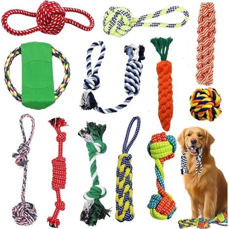 Jouets pour Chien,12 Pièces de Jouet Chiot Chien,Corde Durable Indestructible à Mâcher pour Petit et Moyen