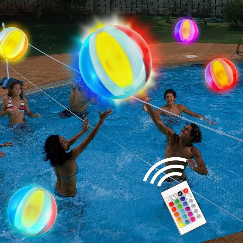 Jouets pour la Piscine Ballon de plage lumineux de 40 cm avec 16 couleurs de balles lumineuses et 4 modes d'éclairage pour les jeux de Piscine pour