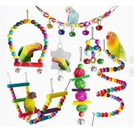 Jouets pour oiseaux, ensemble de 7 pièces pour perroquets, jouets à mâcher suspendus, balançoire, échelle, sepak takraw, clochettes, pour perroquets, inséparables, pinsons