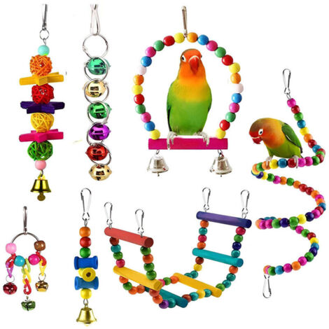 Jouets pour oiseaux, perruches, calopsittes, cloche suspendue, cage à oiseaux, hamac, balançoire, échelles d'escalade, perchoir en bois, jouet à mâcher pour