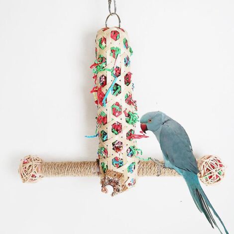 jouets Pour Perroquets, Jouets Pour Oiseaux En Bambou, Balanoire  Bascule, Fil De Papier, Paniers De Fruits Suspendus, Btons De Dentition, Balanoi
