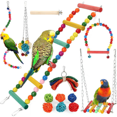 Jouets PrimePets pour oiseaux - Balançoires, hamacs colorés + clochettes - Échelles pour cages à perroquets