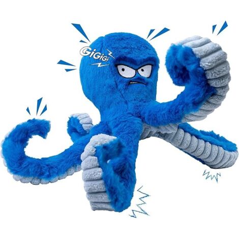 Jouets Robustes à mâcher pour Chiens de Grande Taille pour Les Garder occupés, Jouet interactif couineur pour Chien, Pieuvre Bleue froissée