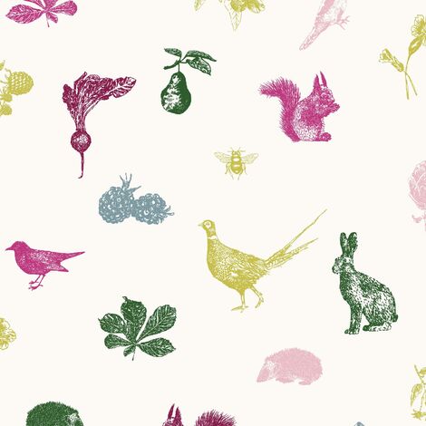 Joules Vliestapete Etched Woodland Crème Multi 10mx52cm