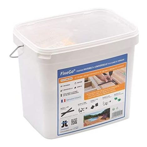 Jouplast – Fixation invisible pour lames de terrasse 19-25mm – Lot de 64 barrettes – 200 vis en acier 6x25 – Résistant aux températures extrêmes