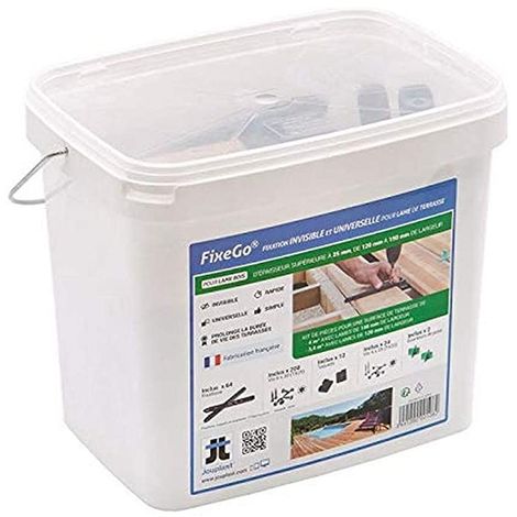 Jouplast – Fixation invisible pour lames de terrasse bois 120-150mm – Épaisseur >25mm – Résistance >100kg – Fabriqué en polymère renforcé