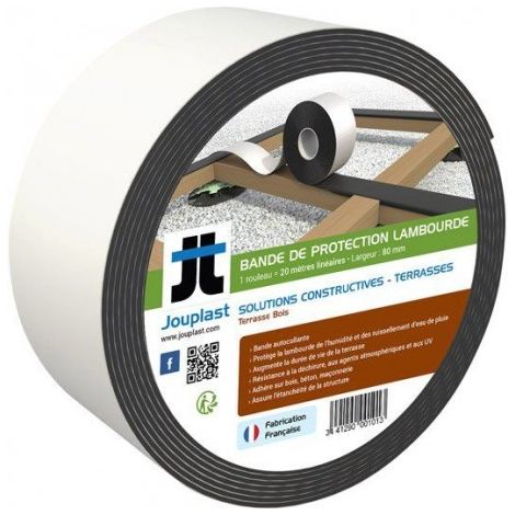 Jouplast – Lot de 18 bandes d'étanchéité pour lambourdes – 8 cm de large x 20 m – Bitume élastomère – Auto-collantes – Résistantes aux UV et déchirures