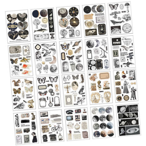 [Journal-Aufkleber] [Dekorative Klebeetiketten im Vintage-Stil] Hochwertiges PET-Material, 70 g, 20 Blatt für Scrapbooks, Notizbücher und Fotoalben