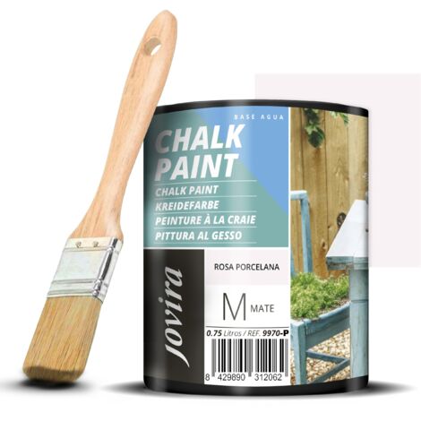 JOVIRA PINTURAS Chalk Paint - Vernice gessata all'acqua opaca + Pennello speciale per legno. Rinnovate i vostri mobili con creatività. (750 Millilitri, Rosa Porcellana + Pennello) F-11-K