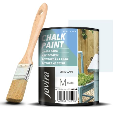 JOVIRA PINTURAS Chalk Paint - Vernice gessata all'acqua opaca + Pennello speciale per legno. Rinnovate i vostri mobili con creatività. (750 Millilitri, Verde Chiaro + Pennello)