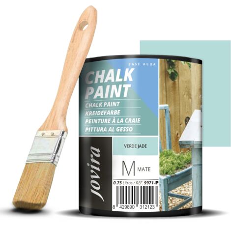 JOVIRA PINTURAS Chalk Paint - Vernice gessata all'acqua opaca + Pennello speciale per legno. Rinnovate i vostri mobili con creatività. (750 Millilitri, Verde Giada + Pennello) F-27-K
