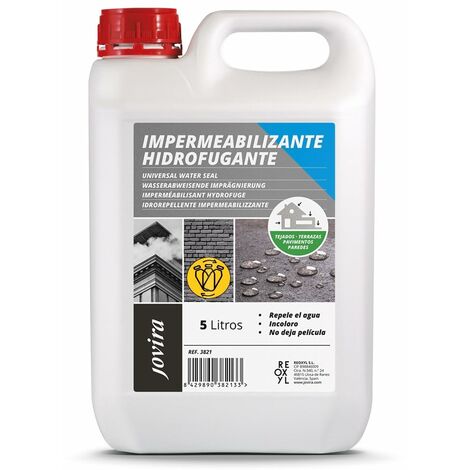 JOVIRA PINTURAS Impermeabilizzante Idrorepellente. Protezione idrorepellente totale per facciate, tetti, terrazze, marciapiedi, pareti, etc. (5 Litri, Impermeabilizzante)