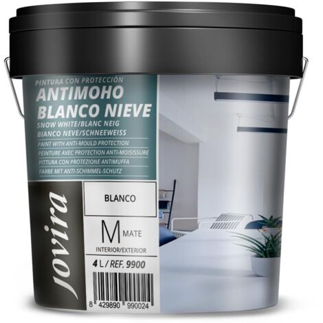 JOVIRA PINTURAS Pittura con Protezione Antimuffa. Pittura plastica opaca con buona copertura e bianchezza. (4 Litri, Bianco Neve)