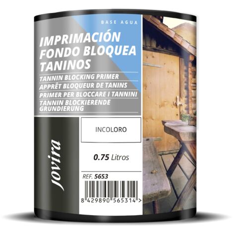 JOVIRA PINTURAS Primer bloccante al tannino, incolore a base d'acqua. Appositamente formulato per bloccare le macchie prodotte dai tannini sul legno. (750 Millilitri, Incolore)