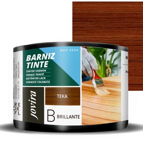JOVIRA PINTURAS. Vernice mordente lucida a base d'acqua, finitura lucida. Speciale per la colorazione e la verniciatura del legno (375 Millilitri, Teak).