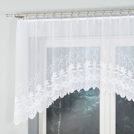JOWITA - Rideau jacquard prêt-à-poser avec découpe en bas - 250x100 cm - blanc