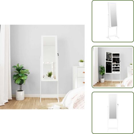 Joyas en casa - vidaXL Espejo de pie con joyero y luces LED blanco - Almacenamiento de joyas
