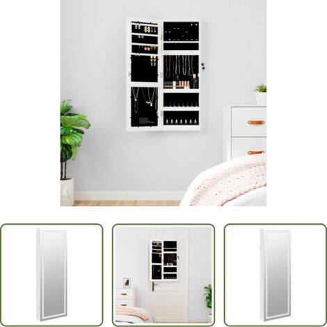 Joyas -  Espejo con joyero y luces LED para pared blanco