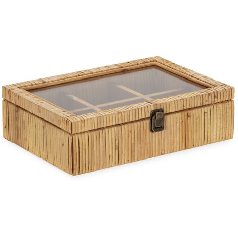 Joyero 31,5X21X9 Madera/Ratan Natural/Cristal