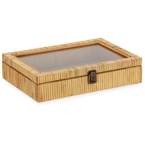Joyero 31X22X7,5 Madera/Ratan Natural/Cristal