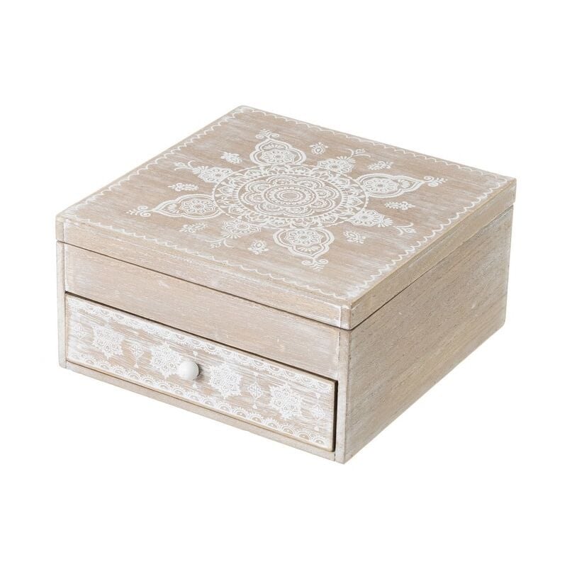 

Joyero caja con 4 compartimentos de madera MDF blanco y natural exóticas de 9x20x20 cm