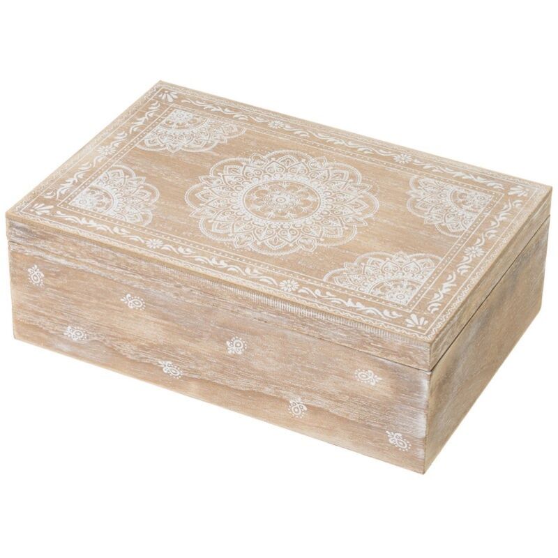 

Joyero caja con 6 compartimentos de madera MDF blanco y natural exóticas de 8x16x24 cm