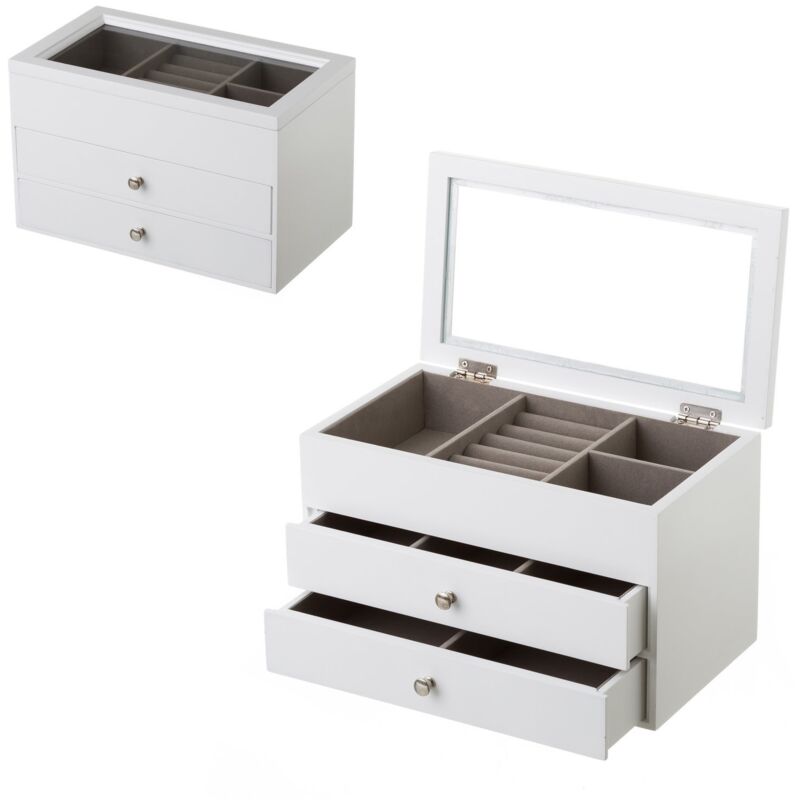 

Joyero con 2 cajones de madera blanco de 16x16x14 cm