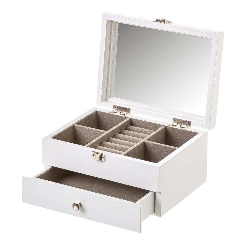 

Joyero con espejo de madera blanco de 10x15x19 cm